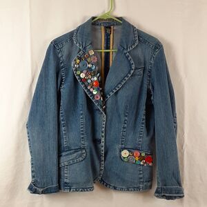 Kikit Jeans Womens Jean Jacket Size Large Button Accent Multi Colored Buttons